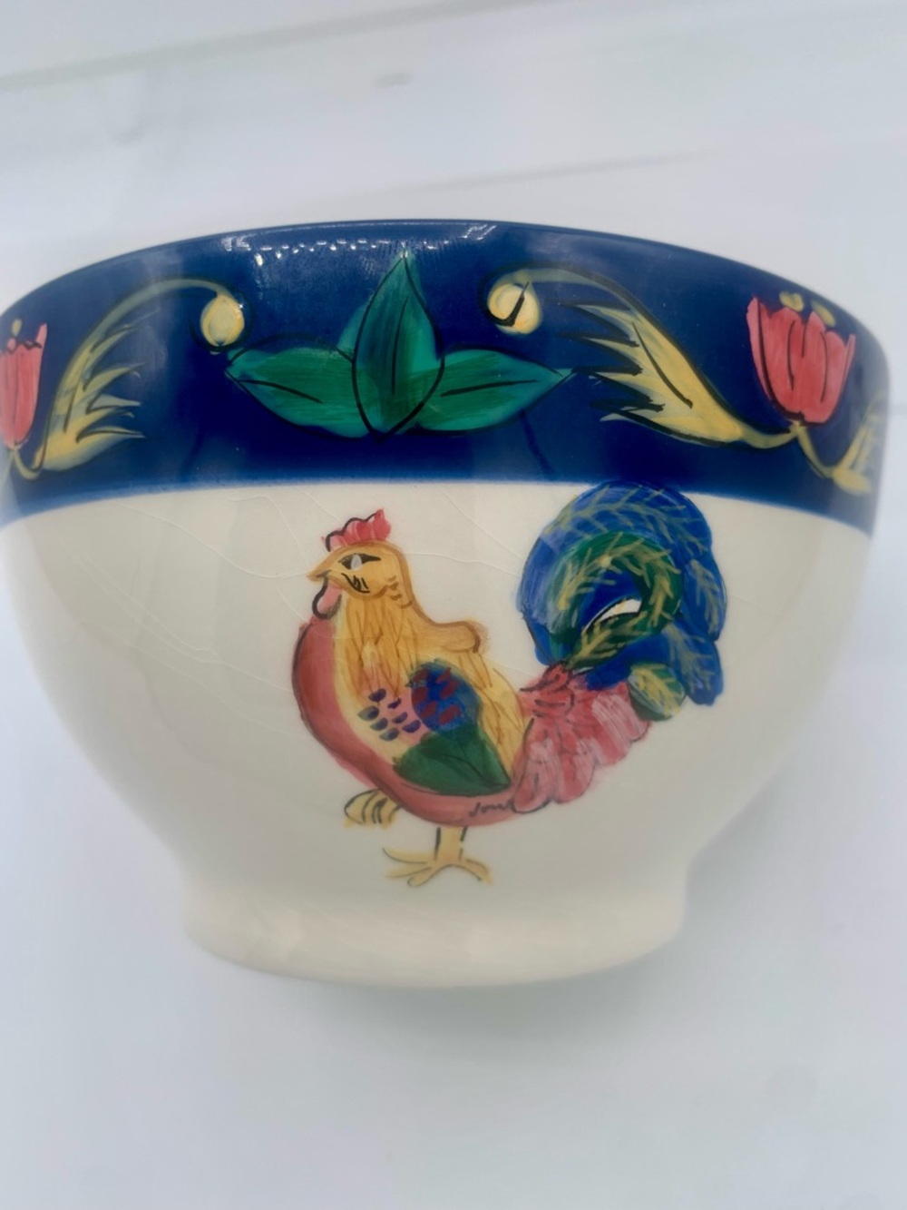 Set/2 Regal Rooster 222 Fifth Cottagecore Soup Cereal Bowls 2007 Blue Stoneware